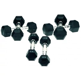 Hatszögletű gumírozott fix súlyzókészlet 12-30 kg-ig (10 pár)