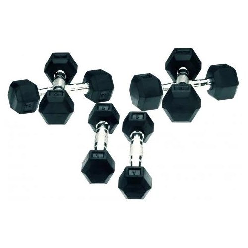 Hatszögletű gumírozott fix súlyzókészlet 12-30 kg-ig (10 pár)